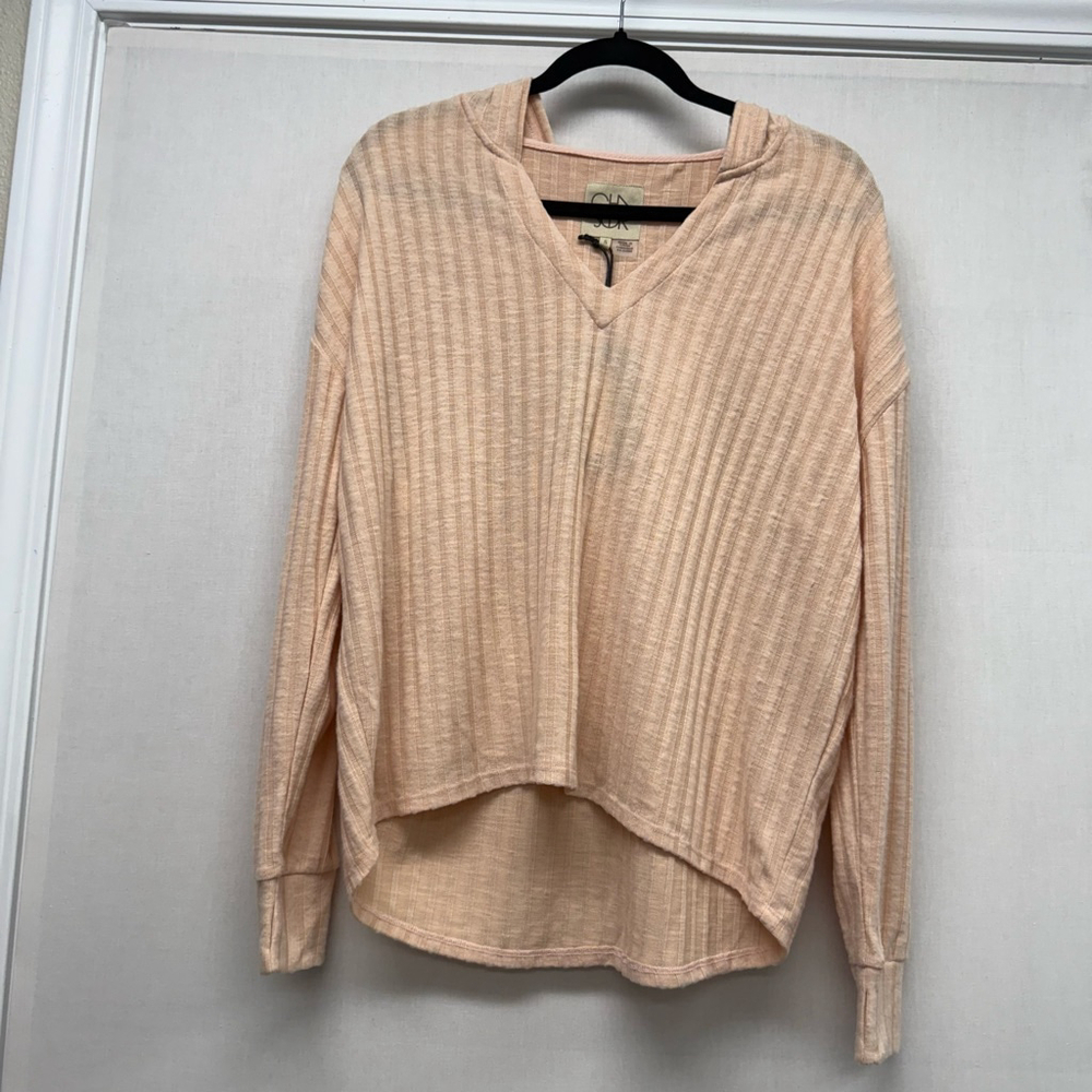 Women's Chaser Poor Boy Rib V-Neck Thumbhole Hoodie S Blush